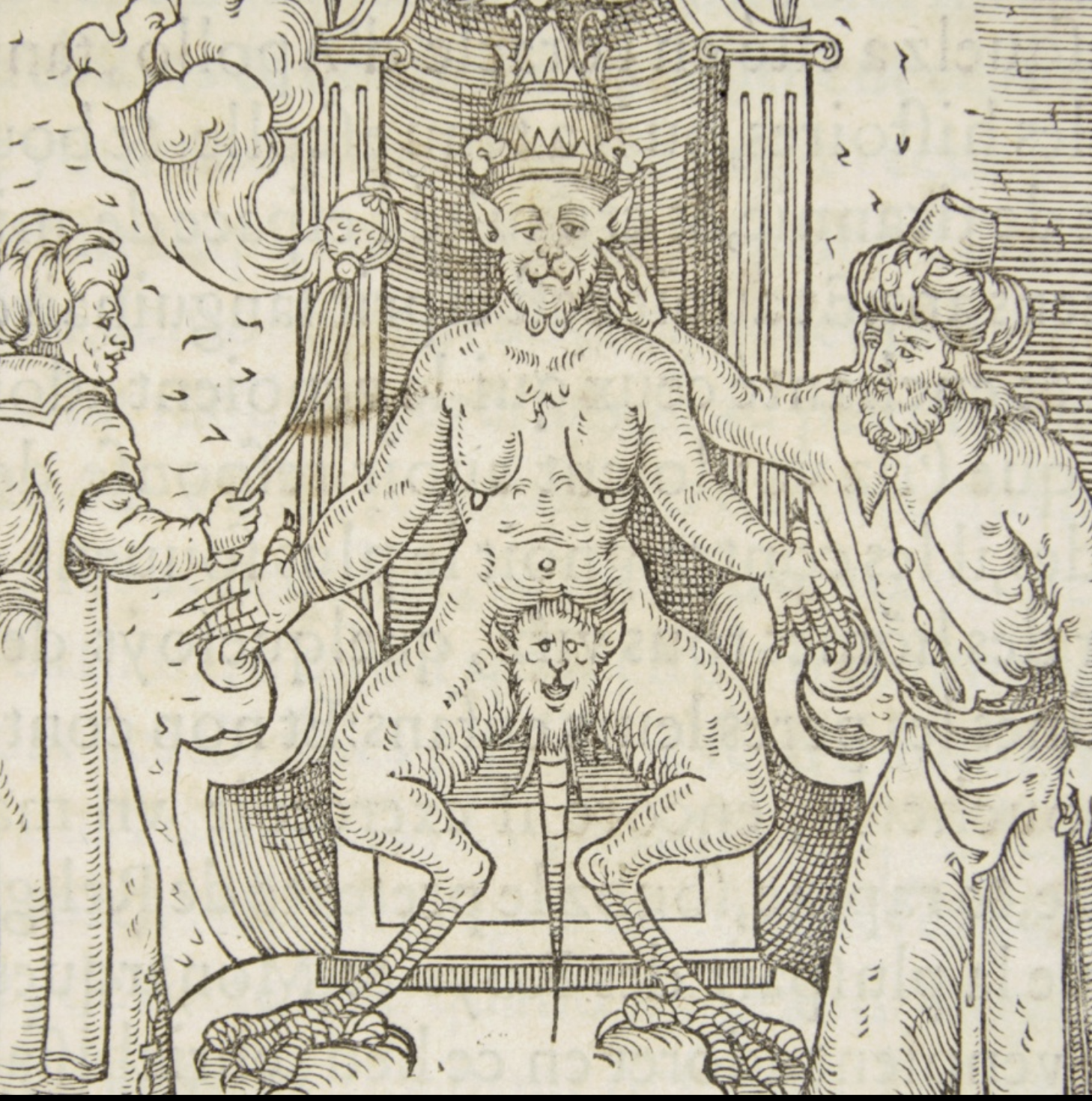 16th Century woodcut of Satan with sagging breasts